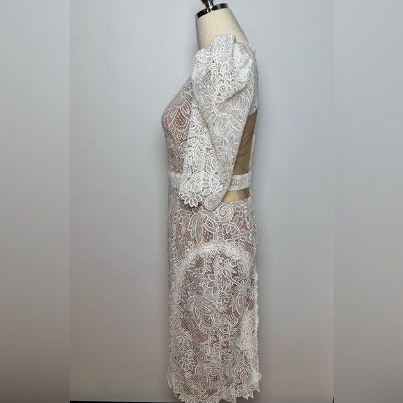 Bronx and Banco Madeleine Dress – White Lace Mesh Gown – Size US 4 - Picture 6 of 16
